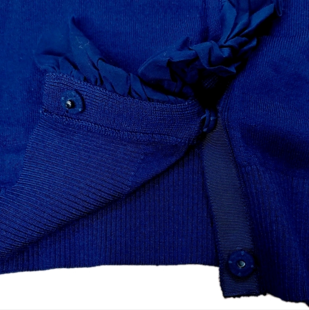 J Crew Merino Wool Ruffled Mockneck Cardigan Fitted Sweater Slim Large Navy Nwt - Picture 12 of 16